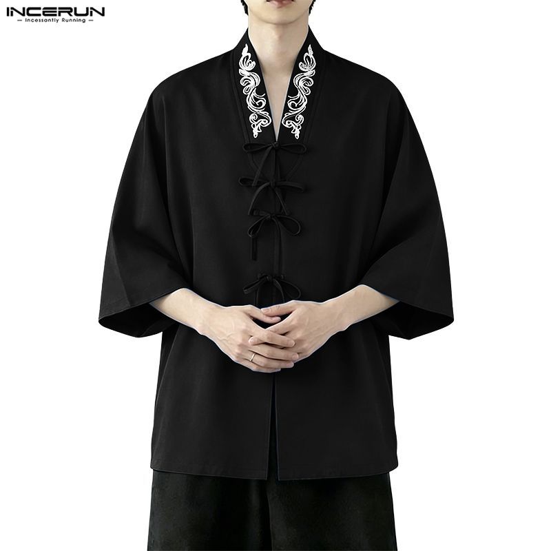 INCERUN เสื้อคาร์ดิแกนแขนห้าส่วนพิมพ์ลายแฟชั่นสําหรับผู้ชาย