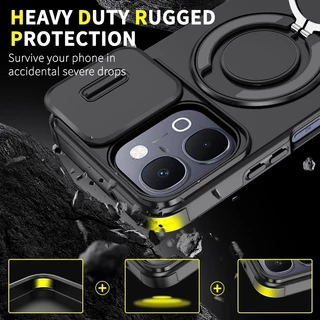 โลหะหมุนวงเล็บเคสโทรศัพท์แม่เหล็กสําหรับVivo Y500 Y31D Y05 Y11D Y31 Y21D V70 FE V60 V50 V40 Lite/Pro X300 Proเลนส์หน้าต่างเลื่อนAnti fall shell PC + TPUฝาครอบป้องกัน