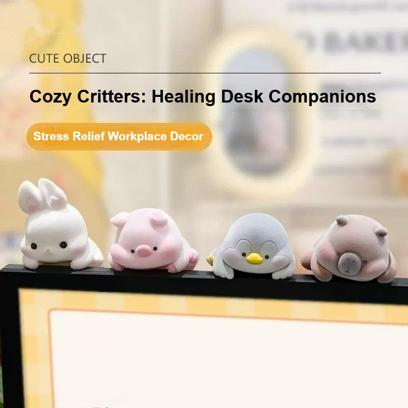 Cozy Critters Healing Desk Companions – Cute Capybara, Penguin, & Bunny Screen Cute Office Desk Deco