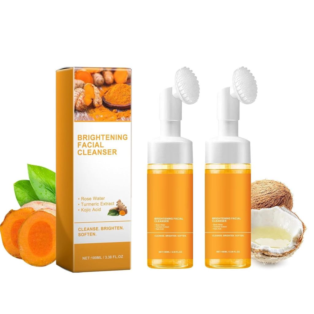 2 ชิ้น Turmeric ing Face Wash, Deep Glow Wash Turmeric Facial Cleanser พร้อมแปรง 0I9N