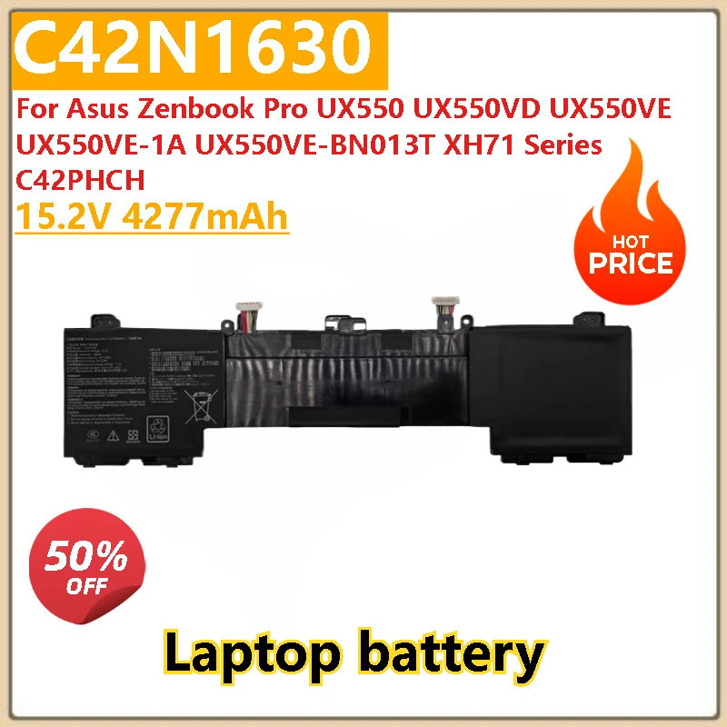 เปลี่ยนแบตเตอรี่แล็ปท็อป C42N1630 15.2V 4277mAh สําหรับ Asus Zenbook Pro UX550VE-1A /BN013T XH71 UX5