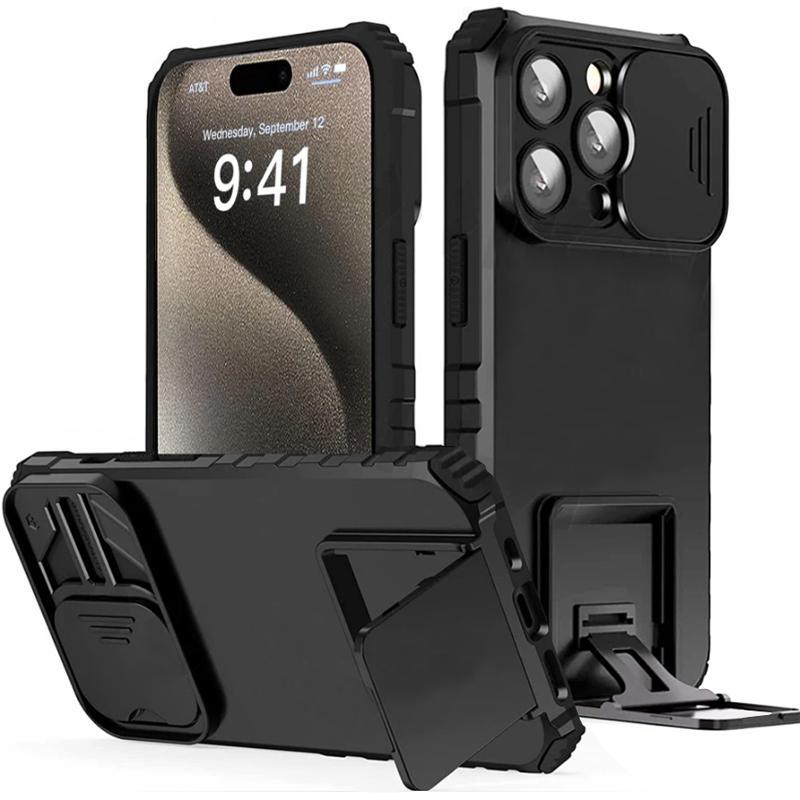 กันกระแทกหนักเคสโทรศัพท์พร้อมขาตั้งเหมาะสําหรับ IPhone 17 Pro Max 16 Pro Max 15 Pro Max ป้องกันเลนส์
