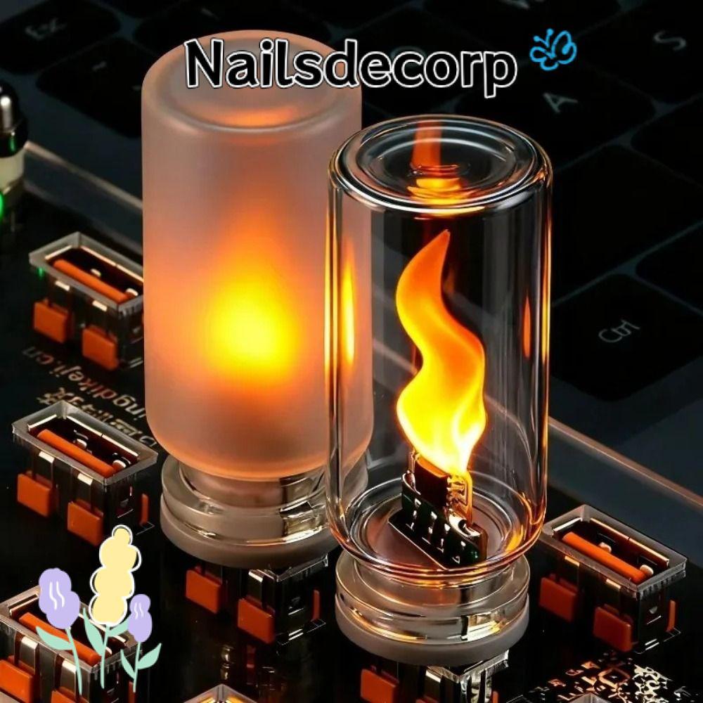 NAILS USB ไฟ LED,ประเภทเปลวไฟ 5V USB รถบรรยากาศแสง,แบบพกพาแก้ว ABS LED Filament หลอดไฟวันหยุด