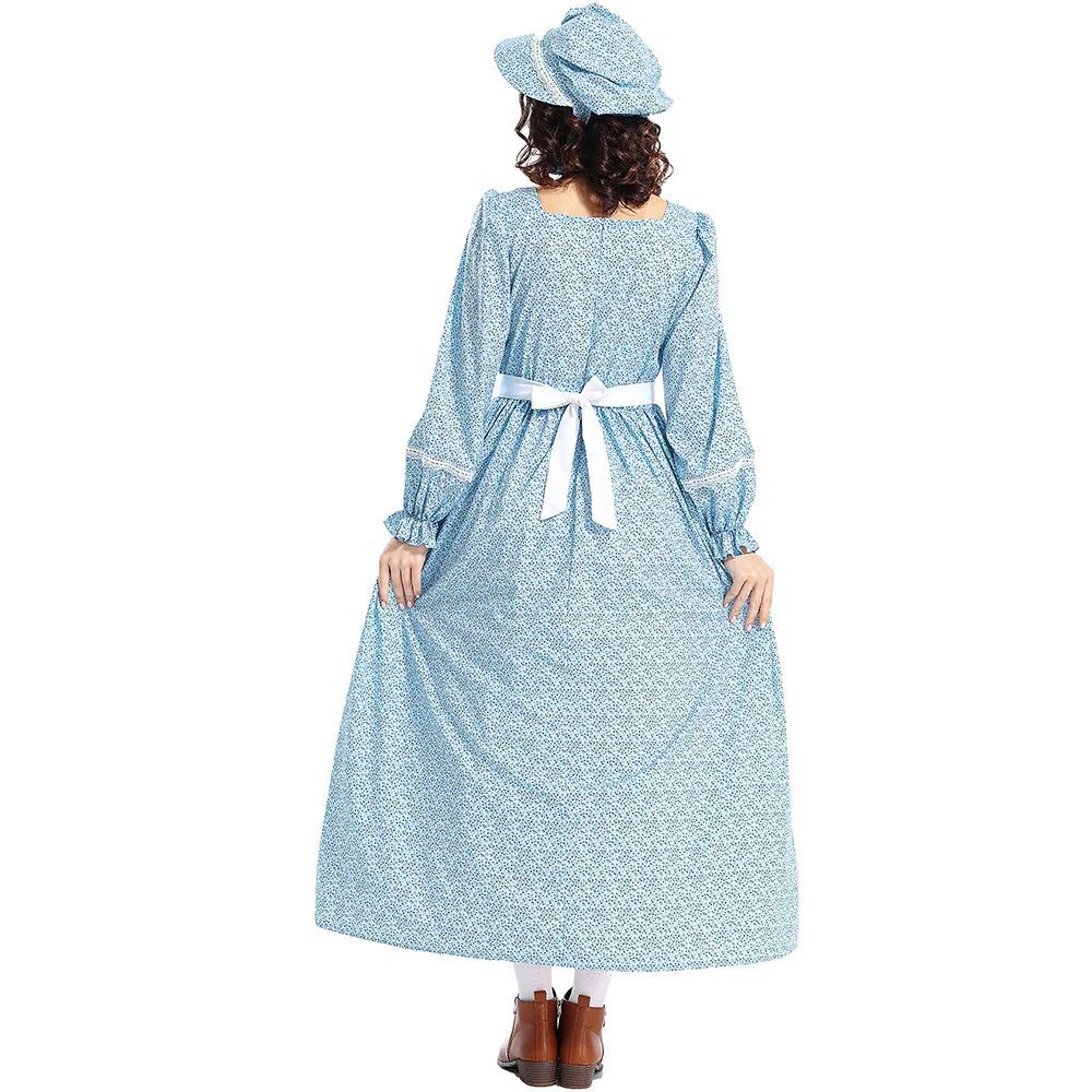 ผู้หญิง Carnival Party ชุดแฟนซี Vintage Colonial Prairie Pioneer คอสเพลย์ชุดผ้ากันเปื้อนยุคกลาง Rena