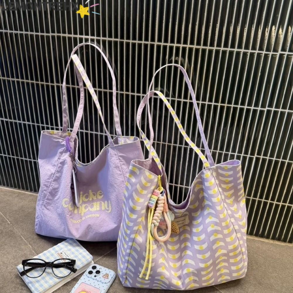 LEMONTREAL กระเป๋าโท้ทไหล่เดี่ยว, กระเป๋าผ้าใบความจุขนาดใหญ่ Commuting, สไตล์เกาหลีลําลองสองด้านกลับกระเป๋าผู้หญิง
