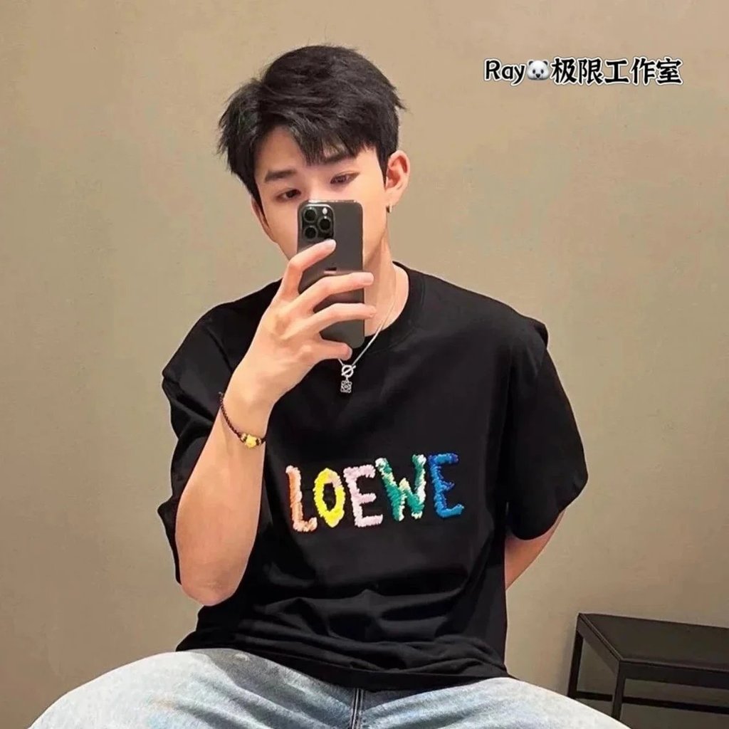 สีสันแขนสั้นปักระเบิดตัวอักษรสไตล์ฤดูร้อนlสไตล์ตัวอักษรอิตาลี24ssแขนสั้นลําลองแบบเดียวกับl0eweร้อยผู