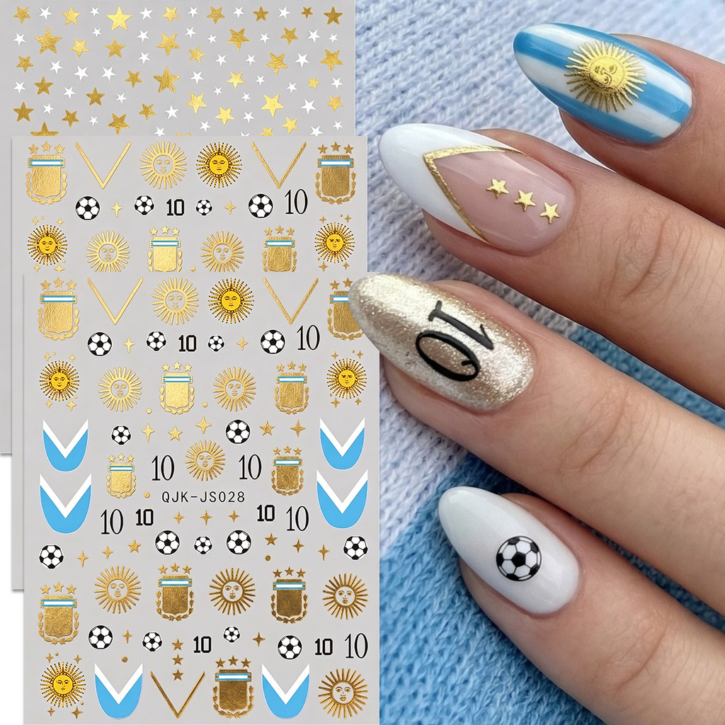 HAMA 2026 World Cup Nail Art สติกเกอร์ 3D Ultra-thin Self-Adhesive Soccer Decals USA บราซิลฝรั่งเศสอาร์เจนตินาเม็กซิโกธงชาติตกแต่งเล็บ QJK-JS020-029