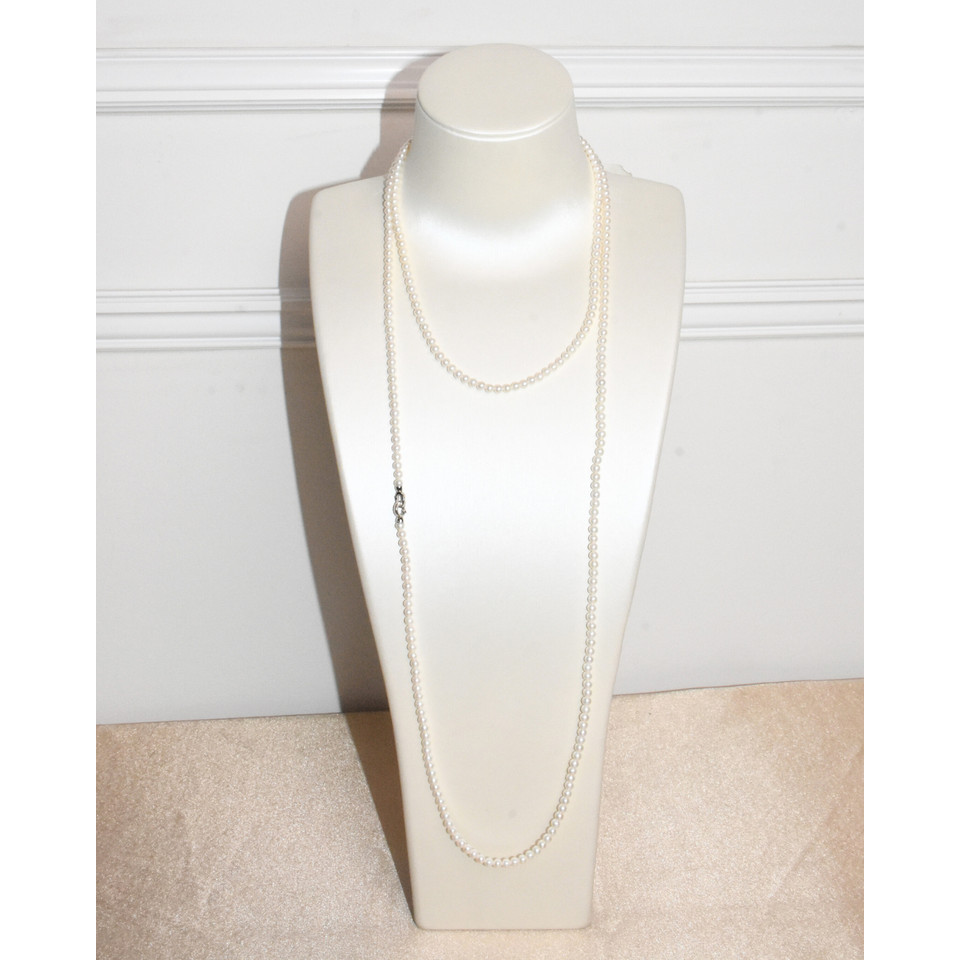 3A Freshwater Round Necklace in Silver 925 WG Plated - Long 120CM Necklace - White (3-4mm)