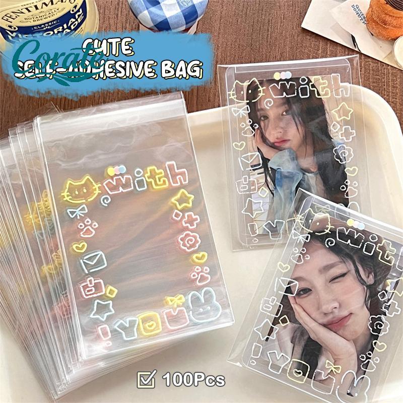 [Crate] 100 ชิ้นการ์ตูน Graffiti ลูกแมวถุงกาวในตัว Candy อาหาร Paaging การ์ดถุงของขวัญถุงปิดผนึกตัวเ