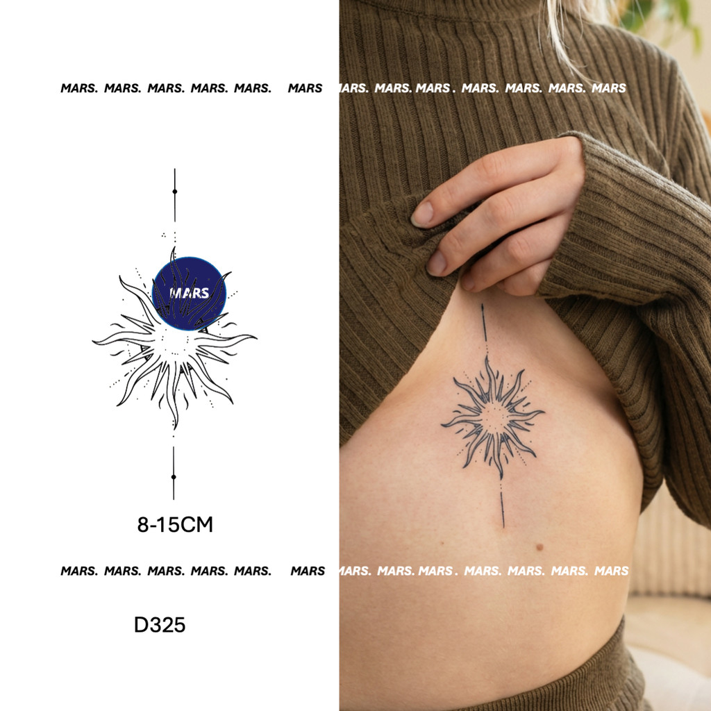 สติ๊กเกอร์รอยสัก Mars Tattoo แบบกึ่งถาวร คงทนเป็นเวลา 2 สัปดาห์ "Radiant Helios", D325