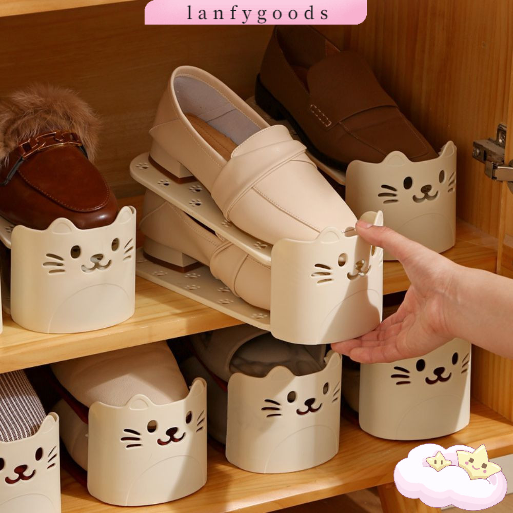 แลนฟิกู๊ดส์ ที่วางรองเท้า,ชั้นวางรองเท้าสีทึบประหยัดพื้นที่,ทนทานปรับสองชั้นรองเท้าออแกไนเซอร์ตู้เสื้อผ้าองค์กร