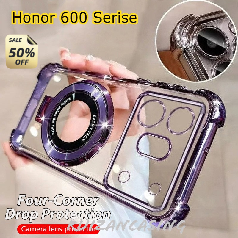 เคสโทรศัพท์สําหรับ Honor 600 Pro Honor 600 Lite 5G 2026 Honor600Pro/600lite ปลอกสี่มุมชุบวงเล็บ Anti-Fall ป้องกันซิลิโคนอ่อนนุ่มกันกระแทกวงเล็บปกหลัง