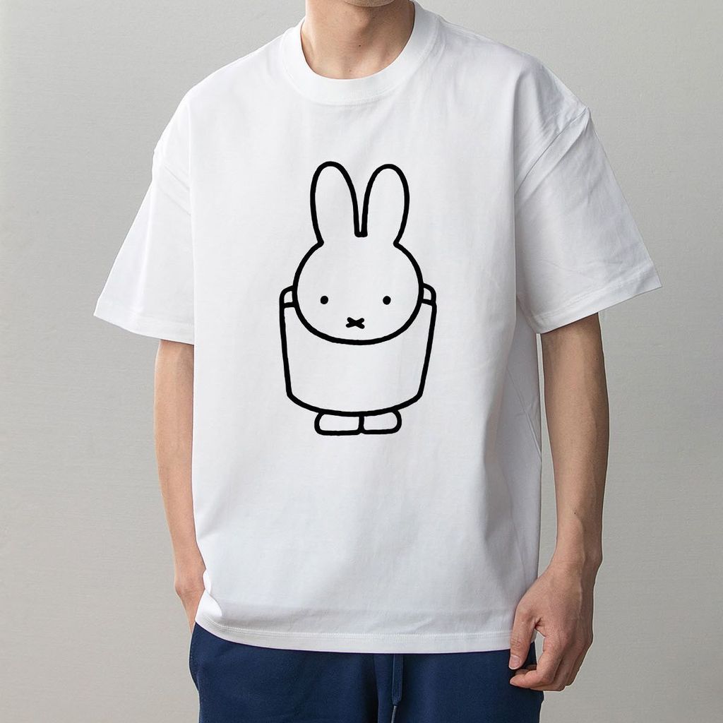 Un * qloi miffy miffy พิมพ์ฤดูร้อนคู่สวมใส่ผ้าฝ้ายแท้แขนสั้นเสื้อยืดผู้ชายผู้หญิงเสื้อยืดขนาดใหญ่ 34