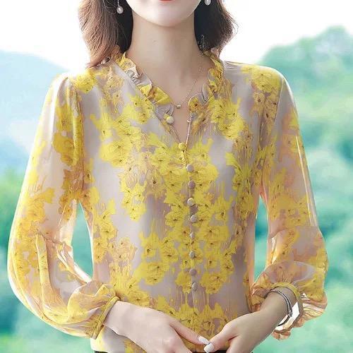 minmi&didi[สินค้าพร้อมส่ง]เสื้อเชิ้ตแขนสามส่วนลายดอกไม้ เหมาะกับฤดูร้อน ทรงหลวม เสื้อไซส์ใหญ่ใส่สบาย สำหรับผู้หญิง#99097
