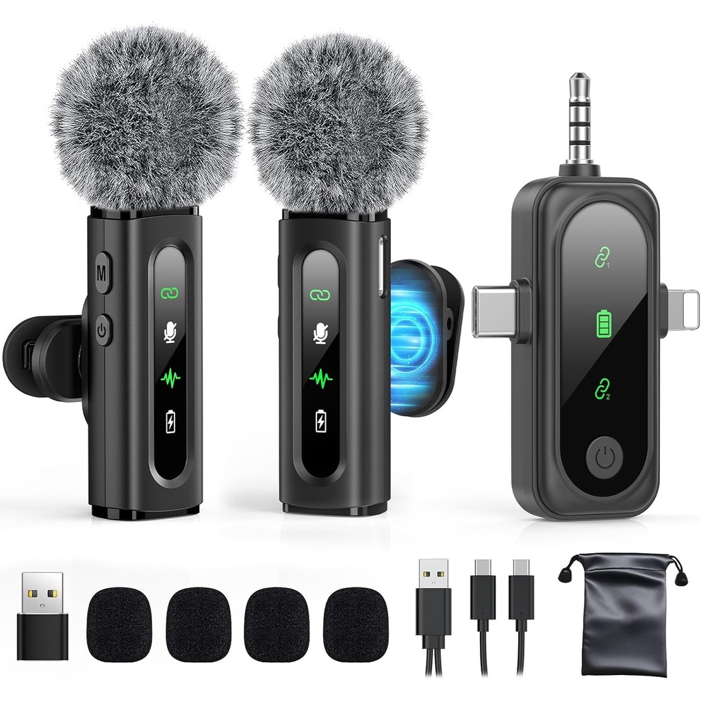 Cancelling Wireless Lav Mic 4 in 1 Clip On Microphone พร้อมคลิปแม่เหล็กหมุนสําหรับกล้องสมาร์ทโฟน Vlog YouTube Conture Creator Podcast Recording