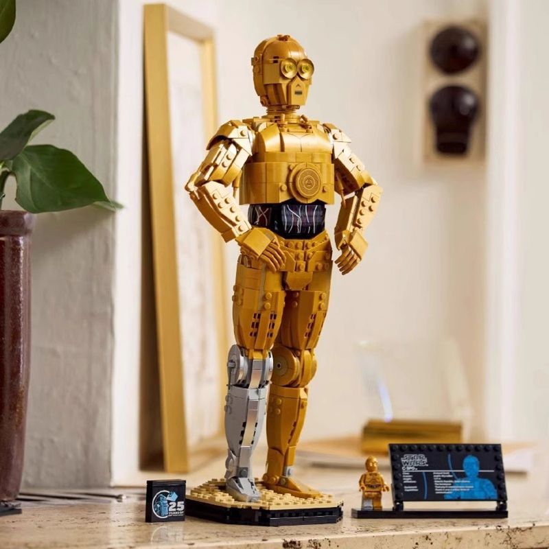 เข้ากันได้กับ Lego Star Wars Series 75398 หุ่นยนต์ C-3PO Golden Man ประกอบของเล่นบล็อกตัวต่อ