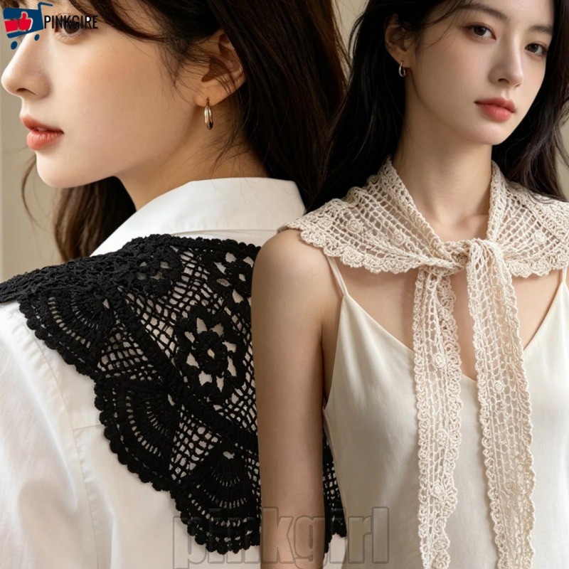 [Rdy Stk] 3-1 PC ลูกไม้ถักโครเชต์ปกปลอม-ลูกไม้ Faux COLLAR ผ้าคลุมไหล่-เสื้อผู้หญิงผ้าคลุมไหล่-ถอดออ