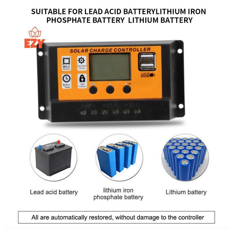 EZY LCD Solar Controller 12 V/24 V 30A 20A 10A Solar Charge Regulator PWM แบตเตอรี่จอแสดงผล LCD Dual