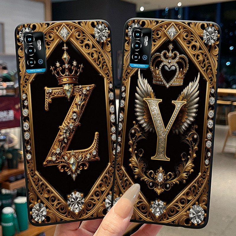 เคสโทรศัพท์สําหรับ ZTE Blade A71/Optus X Swift 5G ซิลิโคนสีดํานุ่มปกหลังตัวอักษรเริ่มต้นรูปแบบแฟชั่น