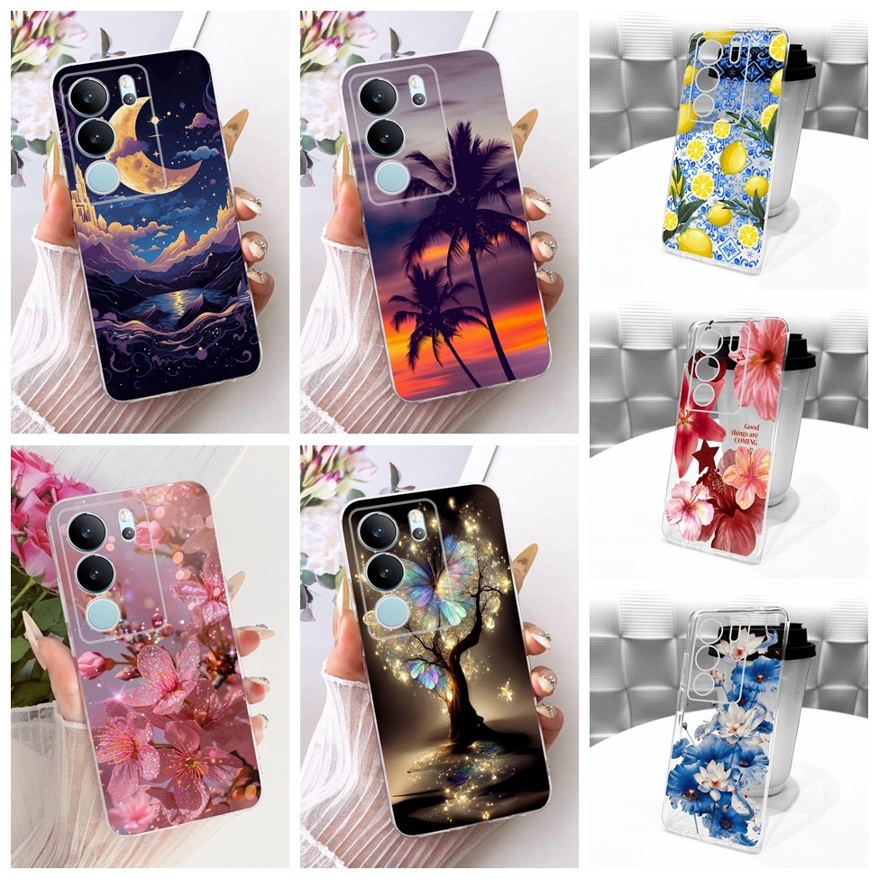 Clear สําหรับ Vivo V29 V2250 V29Pro V2251 กรณี Vivo V29 Pro ฝาครอบแมวน่ารักแฟชั่นผีเสื้อตลกทาสีปลอก