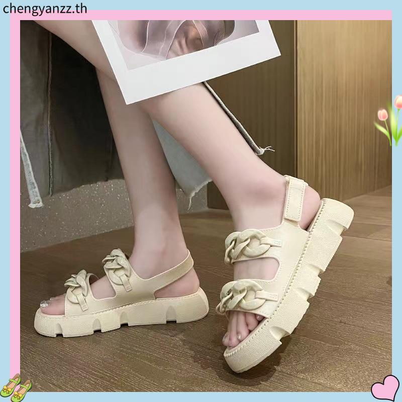 ใหม่ล่าสุดรองเท้าแตะผู้หญิง Jelly Rubber Sandals Chain Pattern Soft Back Strap สบาย Anti Slip HILOS 