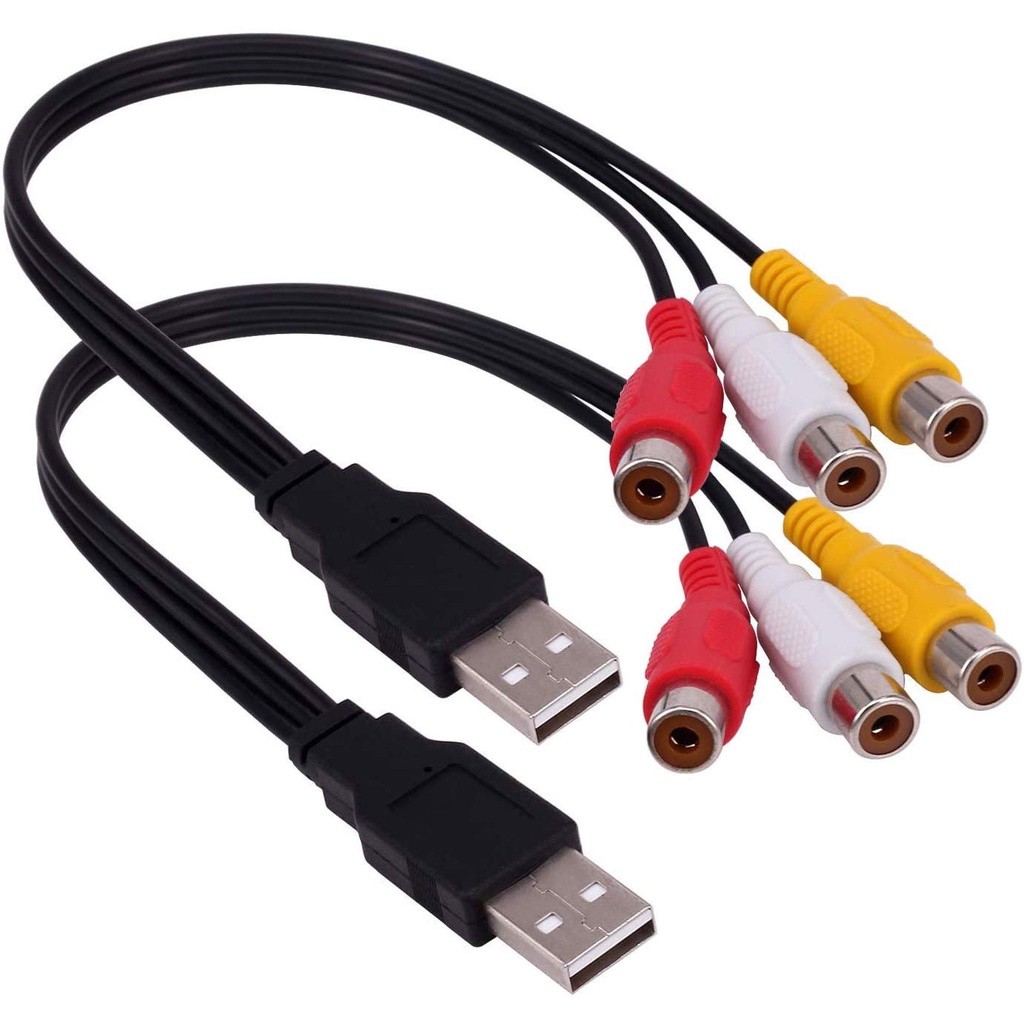 (2-Pack) สาย USB to 3RCA, USB A 2.0 Male to 3 RCA Female Video Audio Capture Card AV Com