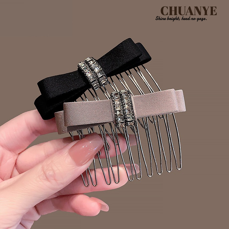 CHUANYE Bowknot Rhinestone หวีผมความรู้สึกระดับไฮเอนด์ผมหัก Tidy-up Bangs หวีด้านหลังหัวแทรกหวี