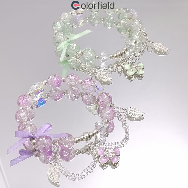 Colorfield กำไลข้อมือริบบิ้น ดอกไม้ ผีเสื้อ ลูกปัด สวยงาม สำหรับผู้หญิง ใช้ได้หลากหลาย น่ารัก -COD