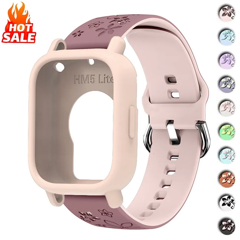 ดอกไม้แกะสลักซิลิโคน Strap + กรณีสําหรับ Redmi Watch 5 Active/5 Lite กรณี Hollow Protector สองสีกีฬาสําหรับ Redmi นาฬิกา 5Lite 5active ﻿