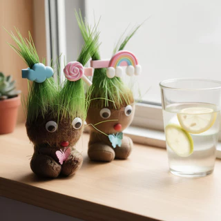 ตุ๊กตาหัวหญ้า หญ้าแมว ตุ๊กตาปลูกหญ้า diy ของขวัญ แต่งโต๊ะ ปลูกง่าย ตัดแต่งได้ ของเล่นเด็ก
