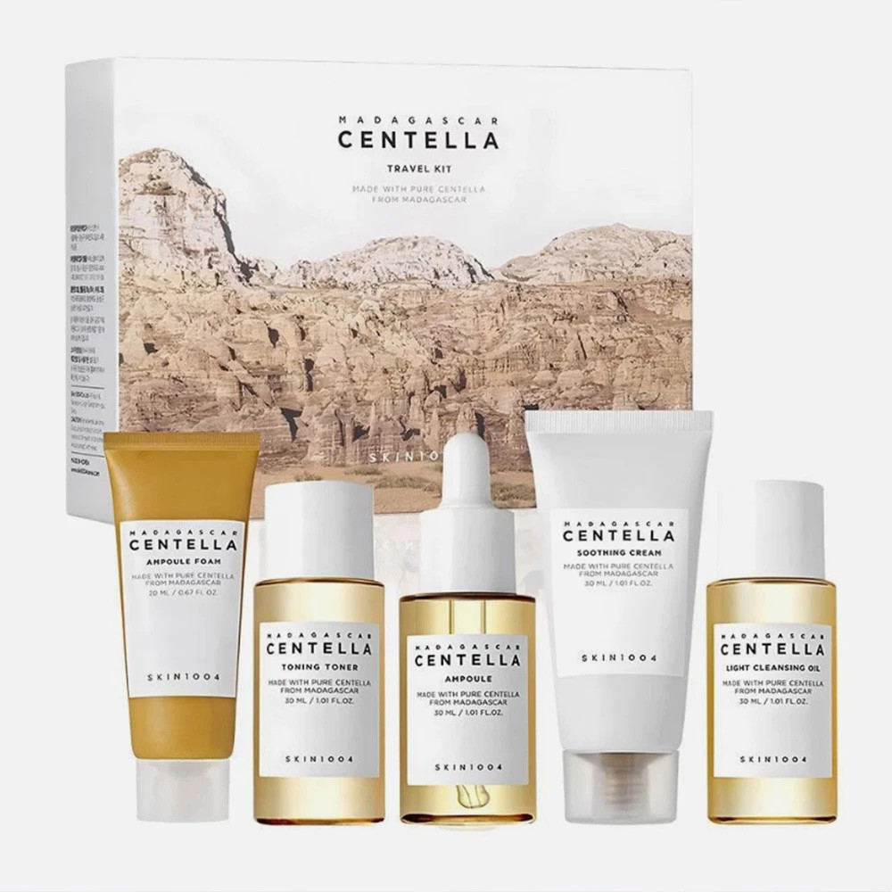 SKIN1004 Madagascar Centella Travel Kit, Toner, Soothing Cream, คลีนซิ่งออยล์, โฟม