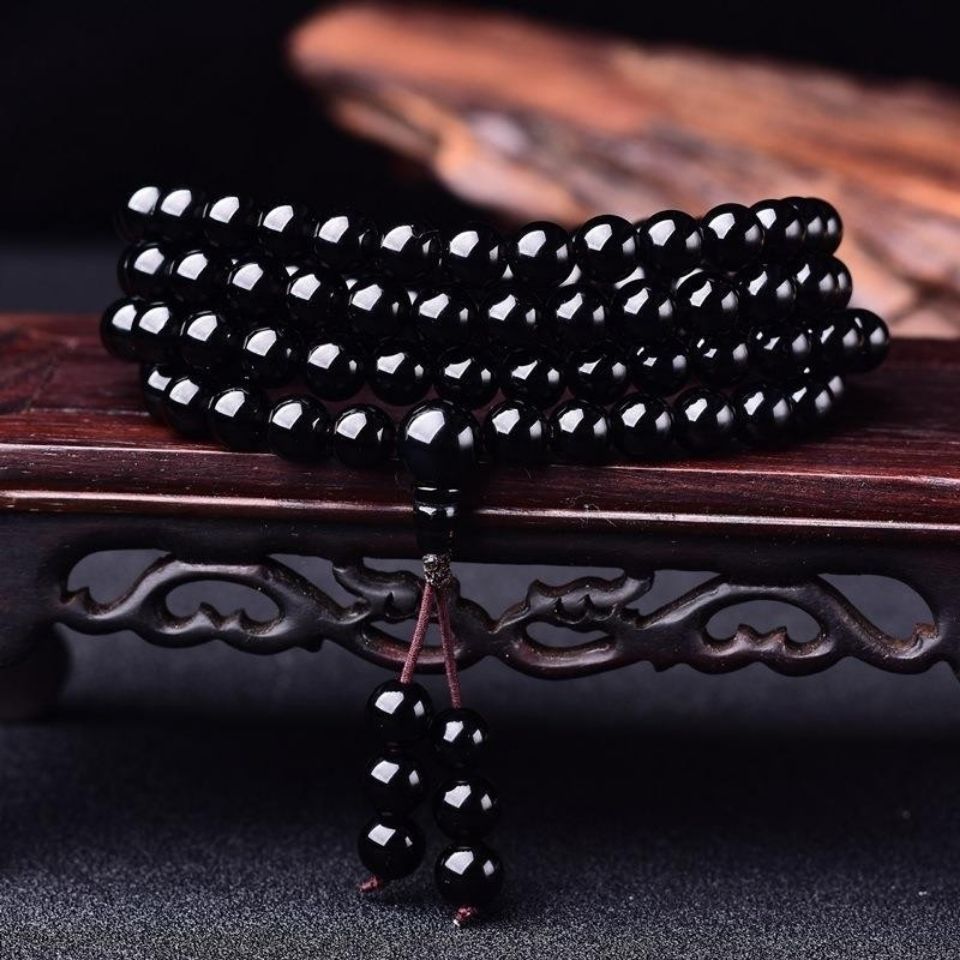 Wtong Obsidian สร้อยข้อมือ 108 สร้อยข้อมือลูกปัดสร้อยข้อมือผู้ชายผู้หญิง Multi-Circle สร้อยข้อมือ YY