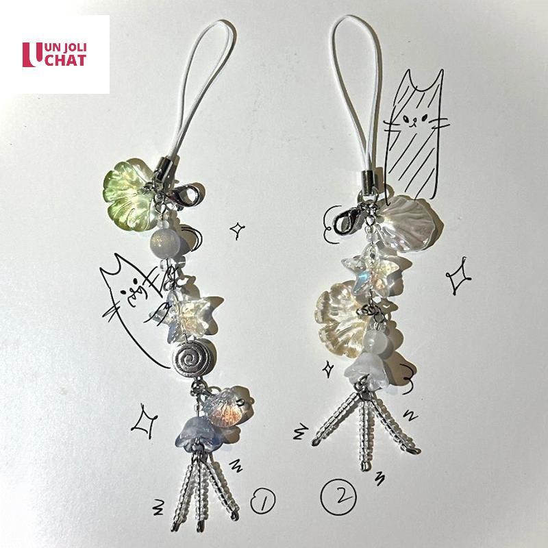 ดี น่ารักโทรศัพท์ Charm สายคล้องฤดูร้อน Ocean สไตล์เปลือกหอย Jelly Fish จี้ Key สายคล้องสาวผู้หญิงกร