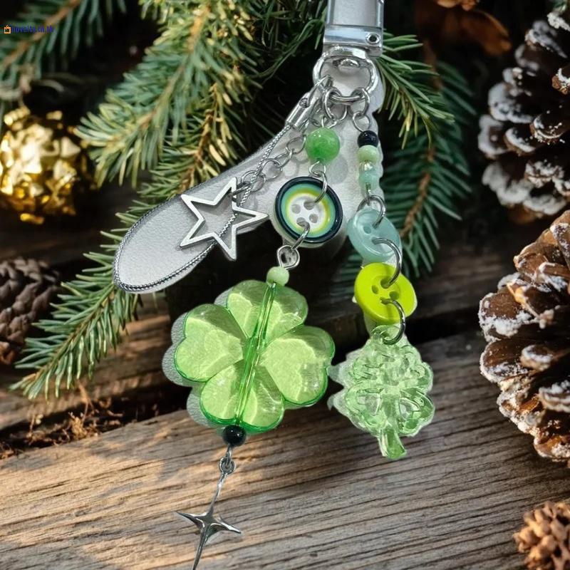 NLY 1 ชิ้น Star สีสันปุ่มจี้อะนิเมะสีเขียว Four Leaf Clover คอสเพลย์พวงกุญแจโทรศัพท์ Key CHAIN เครื่องประดับอุปกรณ์เสริม Props N
