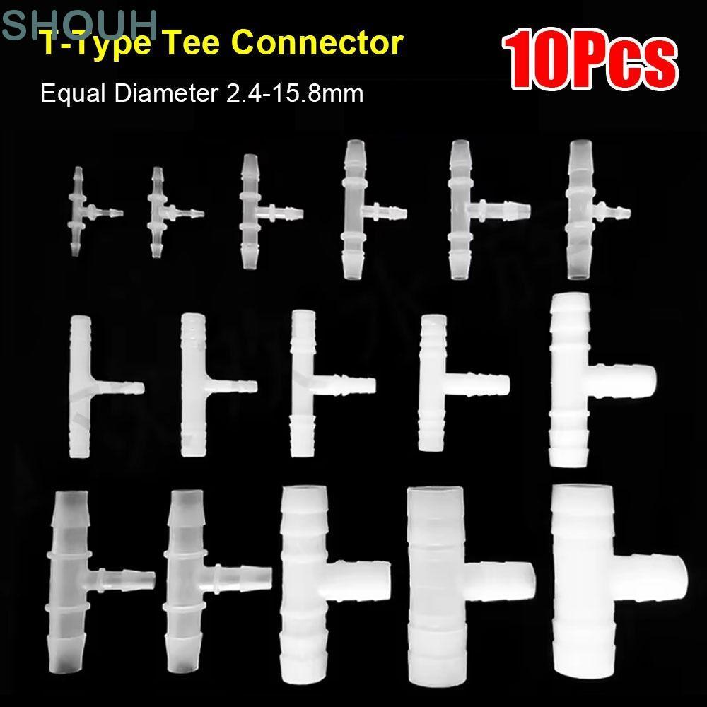 SHOUH 10 ชิ้น 3 ทางเชื่อมต่อ, PP PE 1.6-15.8 มิลลิเมตร T-Type Tee Connector, นุ่ม Equal เส้นผ่านศูนย