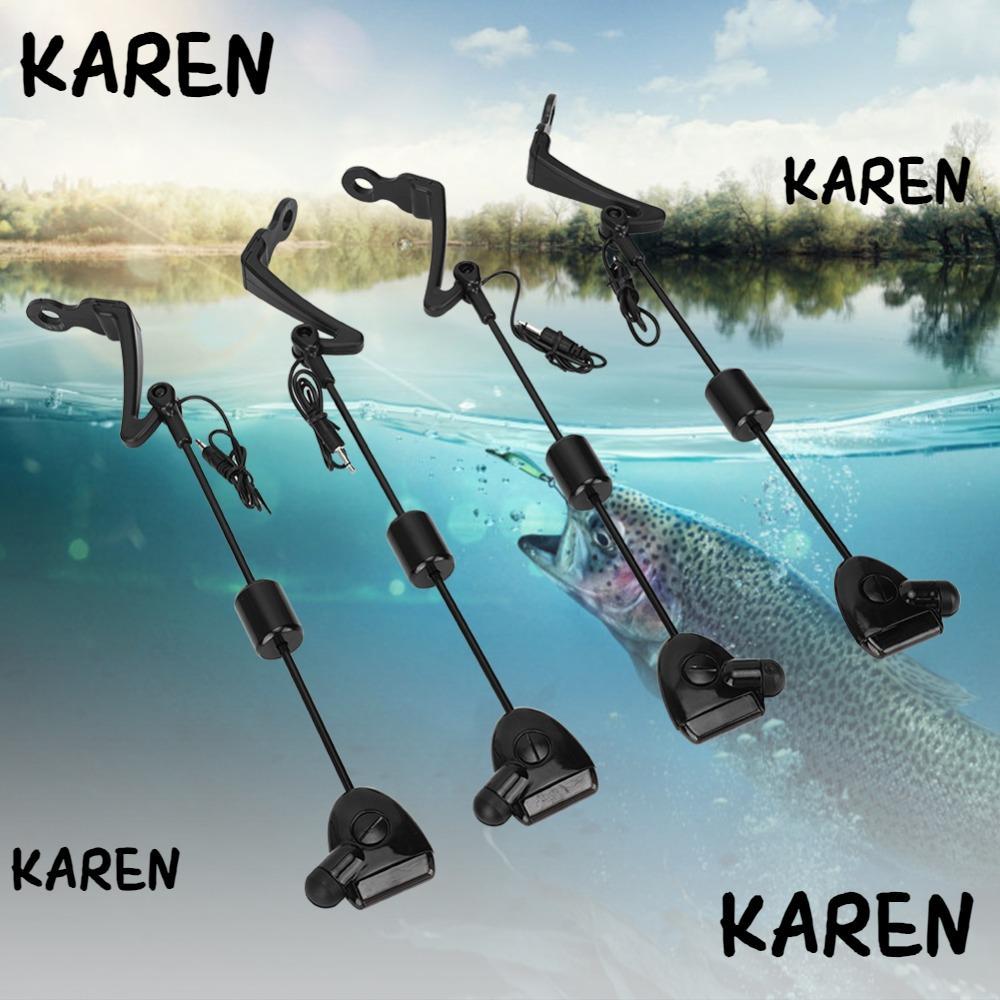 KARENGOODS 4PCS Fishing Bite Alarm, Sound Light Alert LED Illuminated Bite Alarm Hanger, แบบพกพา Sen