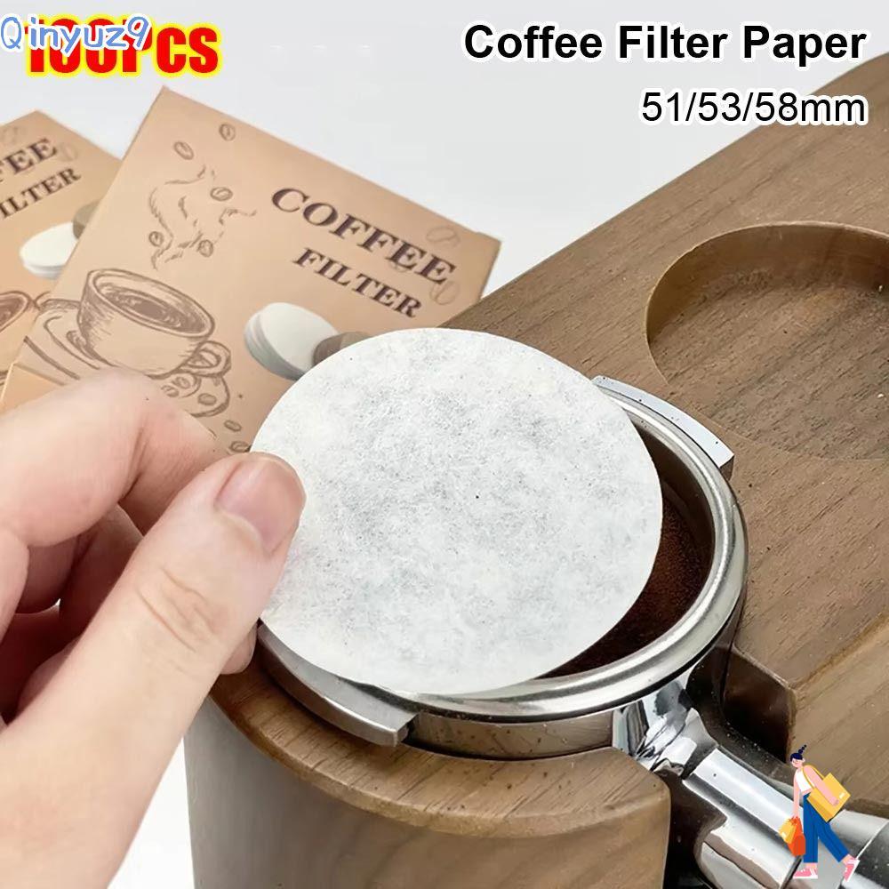 QINYUZ9 100 ชิ้นกระดาษกรองกาแฟ,รอบ 51/53/58 มม.กระดาษกรองน้ํา,ทนทานทิ้ง Universal Espresso Portafilt