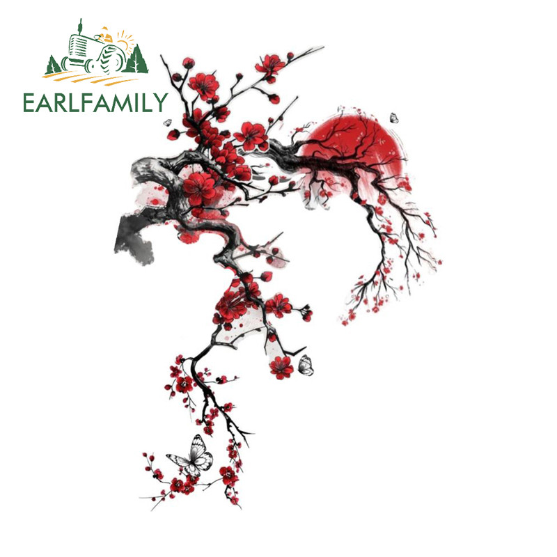 EARLFAMILY ดอกไม้สีแดงรถสติกเกอร์บุคลิกภาพรถจักรยานยนต์ Windows กระเป๋าเดินทาง Trunk หมวกกันน็อคไวนิลกันน้ํา Decals Scratch-Proof จัดแต่งทรงผมรถ