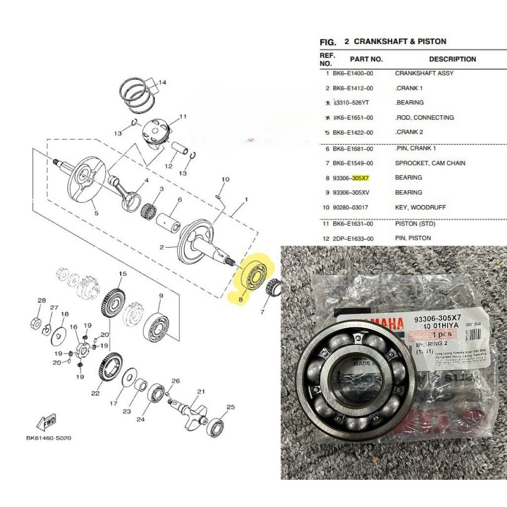 YAMAHA CRANKSHAFT BEARING [ 6305 ] 93306-305XV & 93306-305X7 Y15 / LC135 / Y16 / R15 V1-V4 / R15M / 