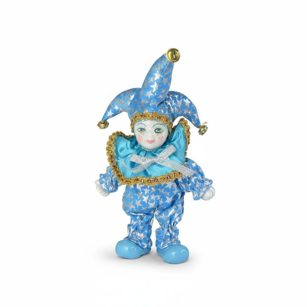ของขวัญ Idea Blue Jester ตุ๊กตา Glitter Trim รูปปั้น Jester ตกแต่งสําหรับชั้นวางจอแสดงผล