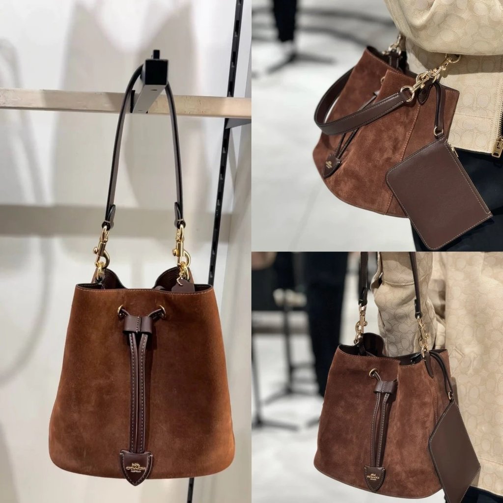 ฤดูใบไม้ร่วงฤดูหนาวรูปแบบใหม่ CCC78 Frosted Bucket Bag Coach Bucket Bag Coach Female Bag CBH06 สีทึบ