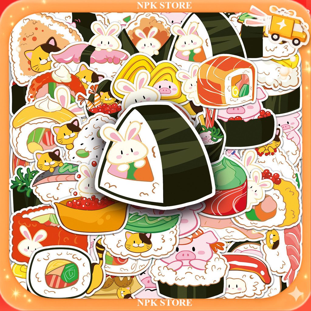 🔥🇹🇭พร้อมส่ง🇹🇭🔥 50แบบ Sticker ซูชิ ข้าวปั้น อาหารญี่ปุ่น Cartoon sushi Onigiri japanese food