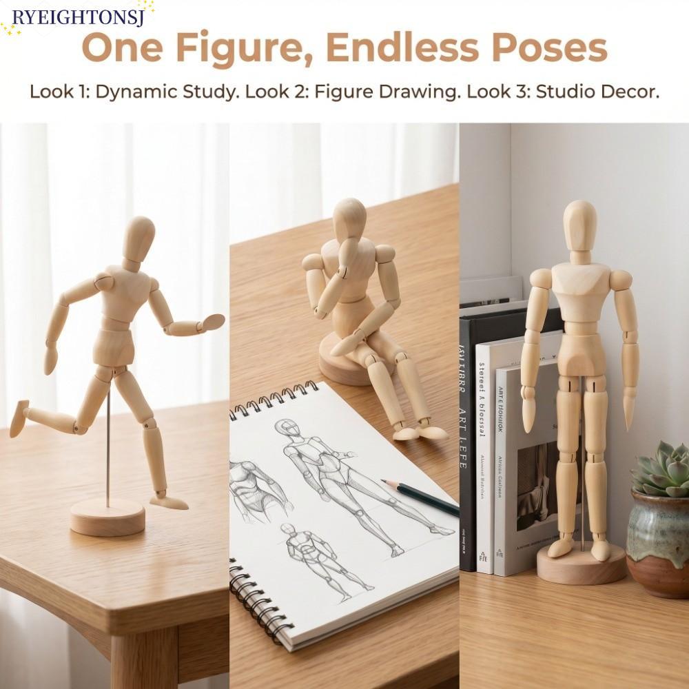 RYEIGHTONSJ Sketch Jointed Figure, 81.97in ข้อต่อข้อต่อเต็มรูปแบบไม้ Mannequin, ไม้ธรรมชาติ Texture 