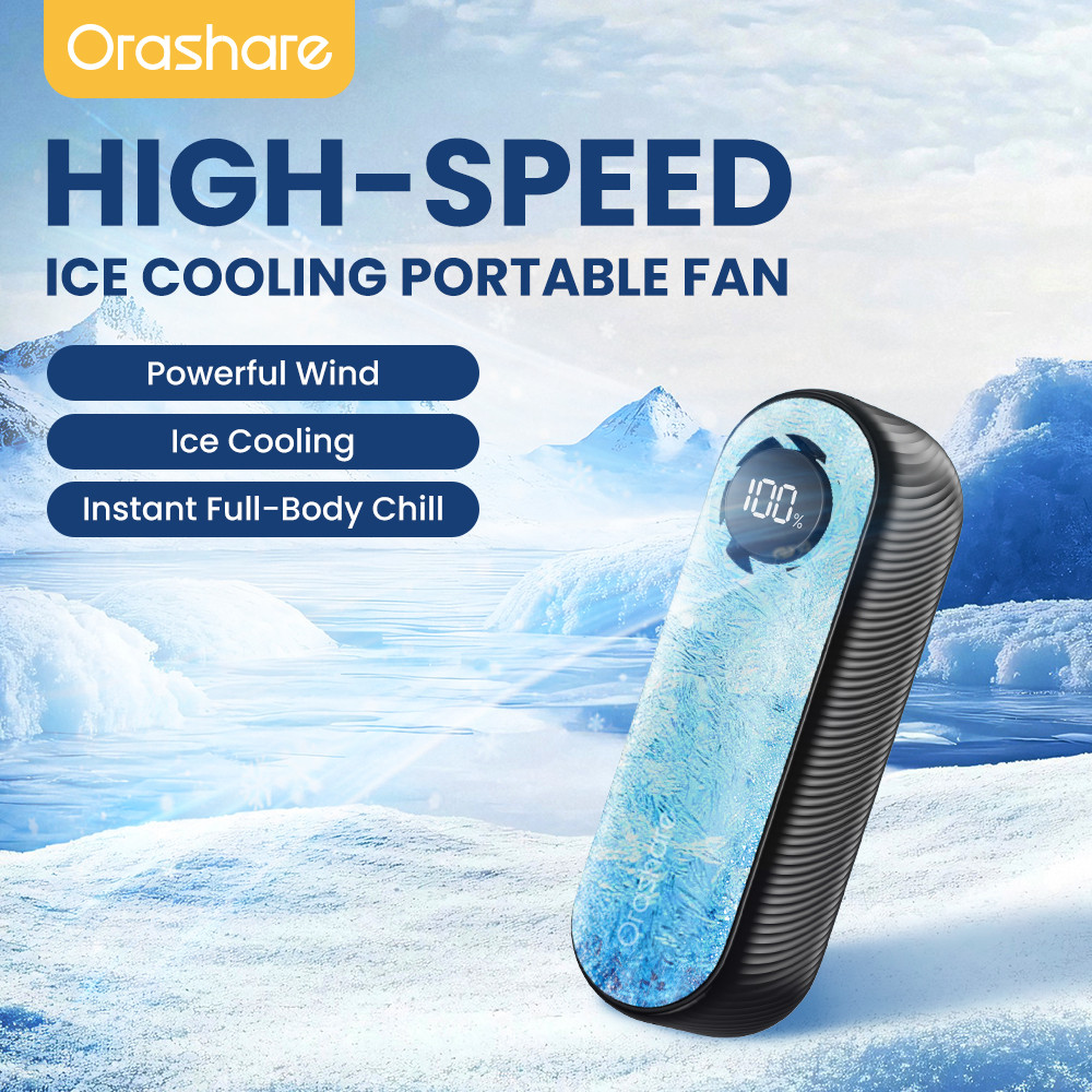 Orashare HF20C พัดลมระบายความร้อนแบบพกพาพร้อมเครื่องทําความเย็น 5 สปีดลม 3000mAh ชาร์จใหม่ได้สําหรับ