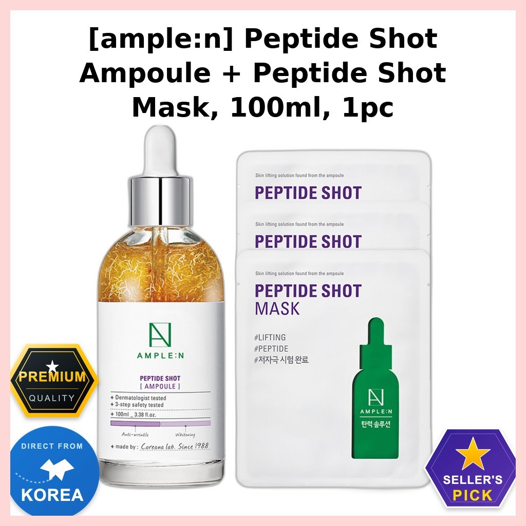 [ample:n] Peptide Shot Ampoule + Peptide Shot Mask, 100ml, 1pc / Korean Peptide Ampoule / Anti-Aging