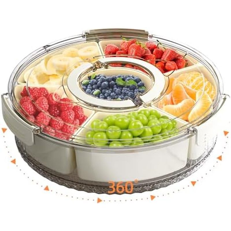 Divided Serving Tray with Lid and Handle, Stackable Snackle Box Container for Fruits Candy Organizer