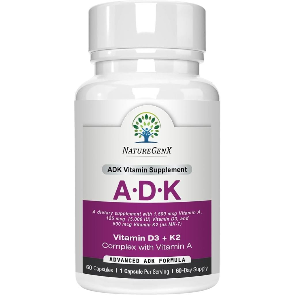 NatureGenX ADK – s A D3 & K2 MK7 for B Health & Calcium Absorption – Gluten NonGMO Soy – 60 แคปซูล (