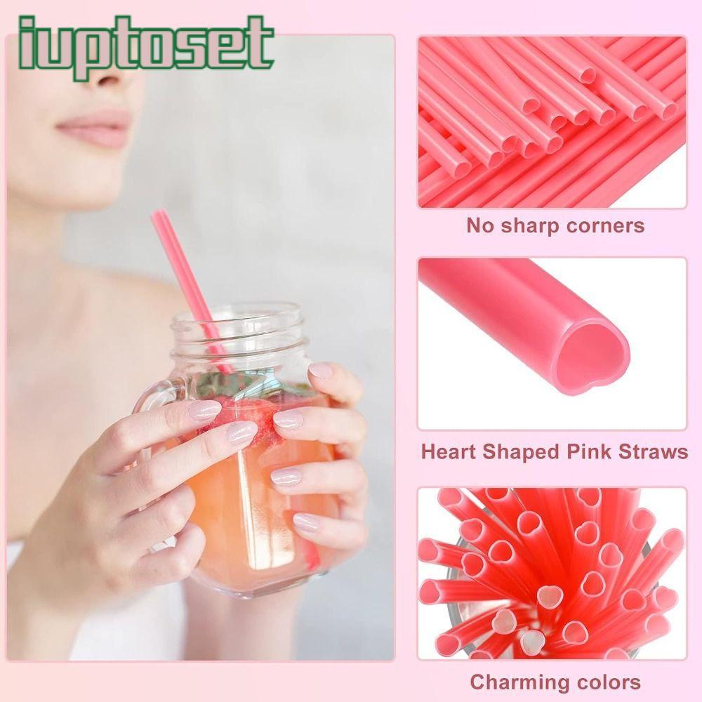 IUPTOSET หลอดดื่ม 20 ชิ้น, หลอดรูปหัวใจหลายแพ็คเป็นมิตรกับสิ่งแวดล้อม, หลอดใช้แล้วทิ้งสีชมพูแบบพกพา Didi Party