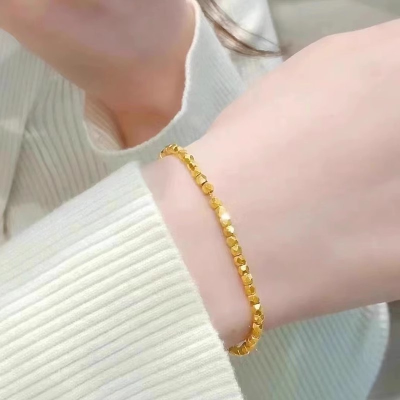 แท้ 4k Gold สร้อยข้อมือผู้หญิง Plain Gold Disco สร้อยข้อมือ Strobe สี่เหลี่ยมเล็ก d Broken Gold มือ 