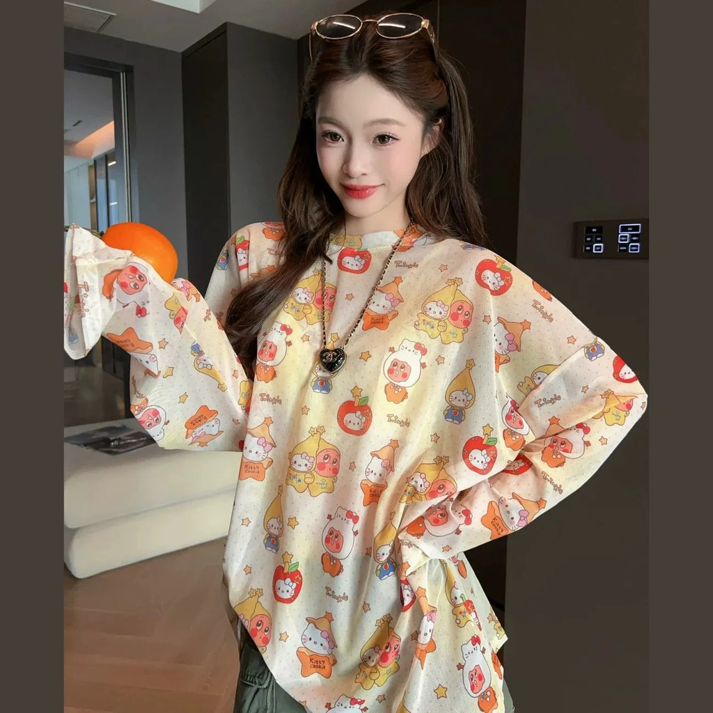 Women Cartoon Print Long Sleeves T-shirt Fashion